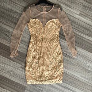 Gold nude mesh party dress